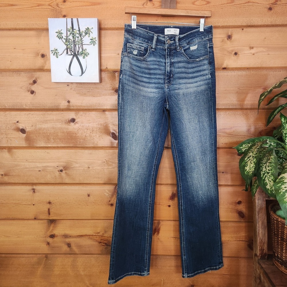 BKE Slim Fit High Rise Tailored Bootcut Stretch Distressed Stone Wash Jean Sz 28